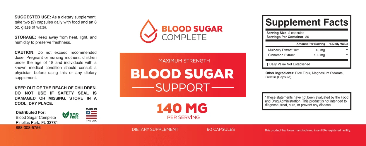 Blood Sugar Complete Product Label